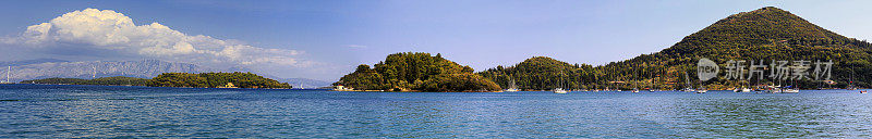 Vlicho Bay和天蝎座岛的全景，Lefkada，爱奥尼亚群岛，希腊